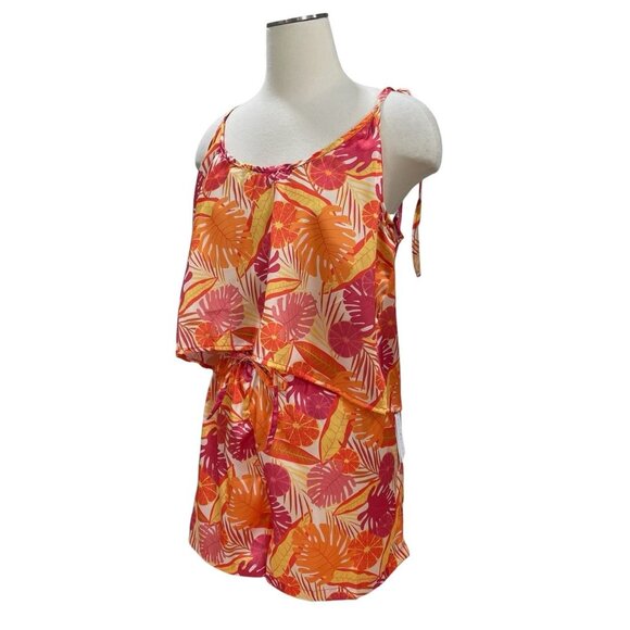 Gyal Bashy Tropical Leaf Print Romper L Summer Vacation Festival Boho Y2K Island - Picture 7 of 11